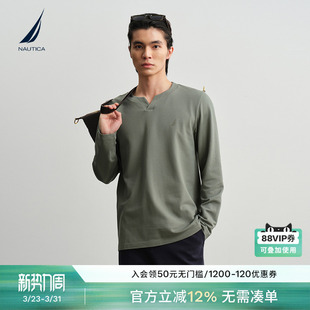 华夫格小v领休闲简约长袖 26春夏新品 T恤 诺帝卡男装 NAUTICA