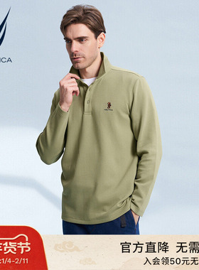 NAUTICA/诺帝卡男装秋季棉混纺柔软透气休闲长袖POLO衫T恤KC3414