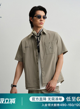 NAUTICA/诺帝卡男装26夏季新品假两件按扣挺阔显瘦短袖翻领衬衫