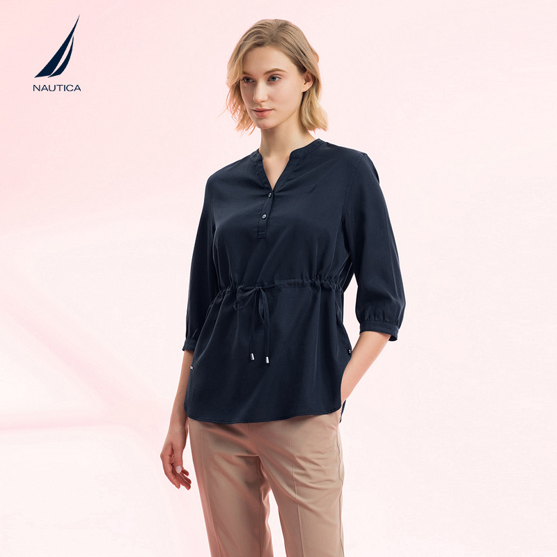 NAUTICA/诺帝卡女装25夏季新品柔滑垂顺莱赛尔舒适半袖衬衫