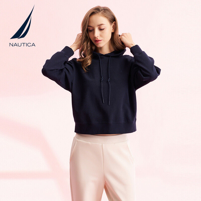 NAUTICA/诺帝卡女装春秋款棉质混纺带弹透气连帽针织卫衣43