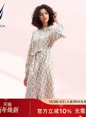 NAUTICA/诺帝卡女装秋季全开襟垂感修身气质开衩连衣裙31DO01