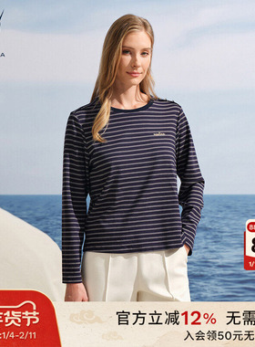 NAUTICA/诺帝卡女装25秋冬新品时尚条纹精致减龄长袖T恤53TC01