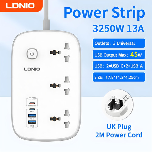LDNIO 英式接线板英规PD快充插座港澳插头USB C口充电器合一体式
