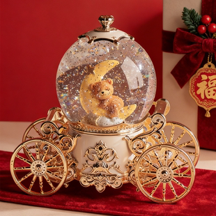 旋转水晶球八音盒女孩生日摆件旋转木马音乐盒女生高级新年礼物