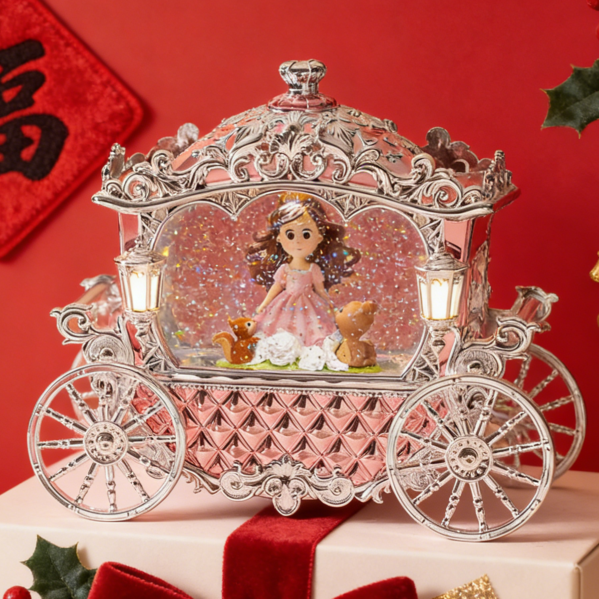 新年飘雪八音盒鸟之诗水晶球儿童女孩生日礼物摆件旋转木马音乐盒