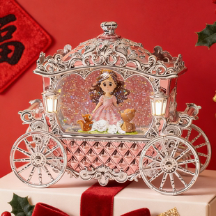 新年飘雪八音盒鸟之诗水晶球儿童女孩生日礼物摆件旋转木马音乐盒