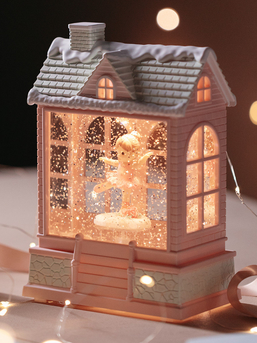 하이 엔드 뮤직 박스 소녀 생일 선물 눈이 내리는 뮤직 박스 어린이 장식품 야간 조명 크리스마스 눈이 내리는 수정 구슬