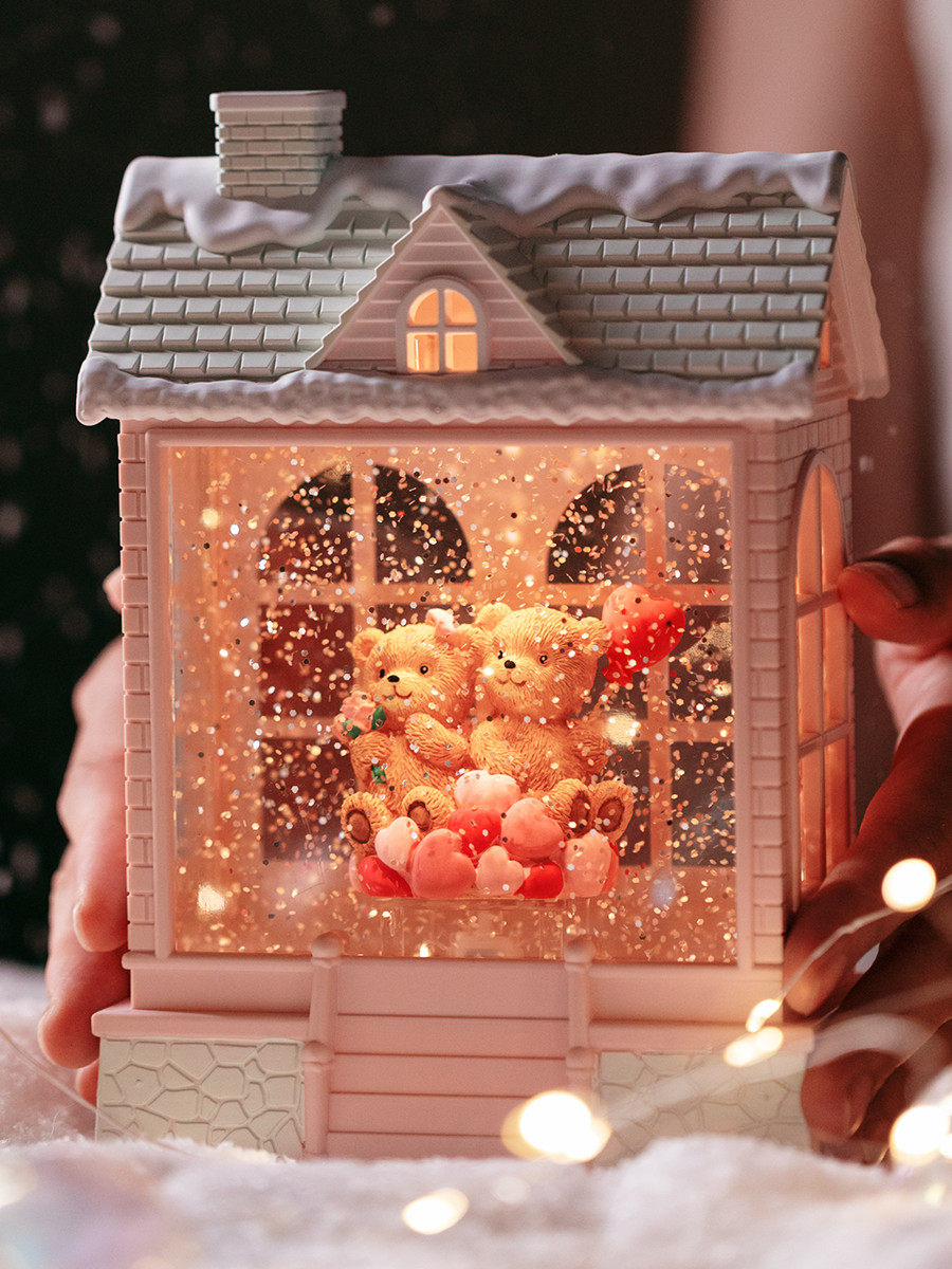 하이 엔드 뮤직 박스 소녀 생일 선물 눈이 내리는 뮤직 박스 어린이 장식품 야간 조명 크리스마스 눈이 내리는 수정 구슬