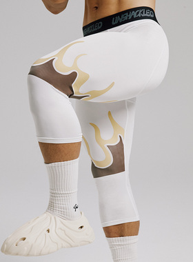 UNSHACKLED潮牌火焰紧身裤男夏季吸汗速干篮球裤五分裤杨政健身裤