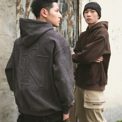 美式重磅街头麂皮卫衣