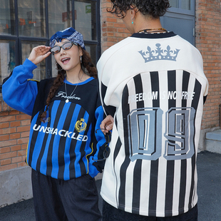 UNSHACKLED潮牌美式加绒足球卫衣男女秋季新宽松长袖保暖T恤杨政