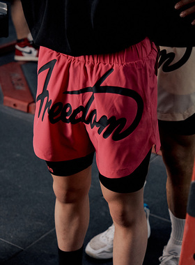 Freedom国潮美式运动短裤假两件亲肤速干篮球裤透气5分裤杨政原创