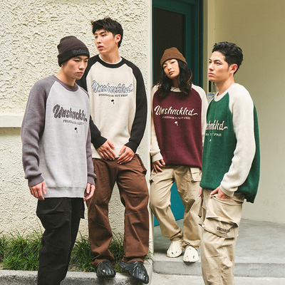 美式街头擦肩毛衣宽松百搭