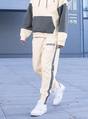 UNSHACKLED排扣裤男全开篮球秋冬重磅加厚拼色潮流休闲运动长裤