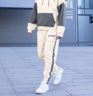 UNSHACKLED排扣裤男全开篮球秋冬重磅加厚拼色潮流休闲运动长裤