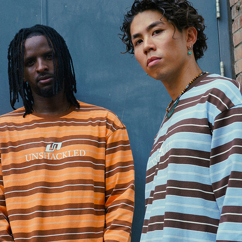 UNSHACKLED美式三色条纹男女宽松打底衫百搭圆领长袖T恤杨政原创