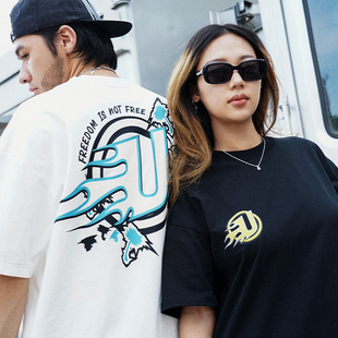 UNSHACKLED潮牌美式宽松风火轮短袖夏季新款街头纯棉圆领T恤杨政