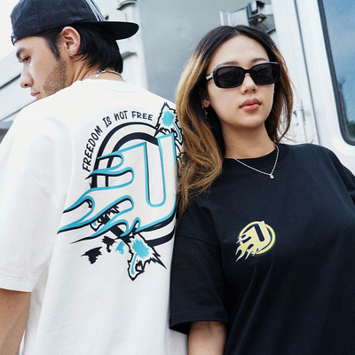 潮牌美式宽松风火轮短袖夏