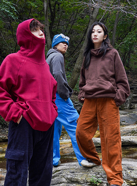 UNSHACKLED潮牌嘻哈摇粒绒套头蒙面卫衣男女秋季连帽高领上衣杨政