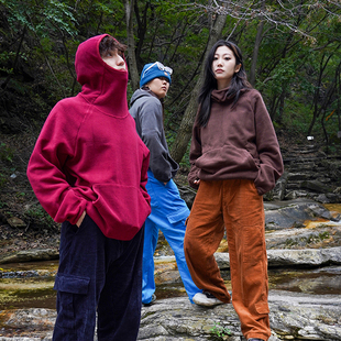 UNSHACKLED潮牌嘻哈摇粒绒套头蒙面卫衣男女秋季连帽高领上衣杨政