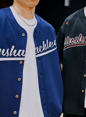 UNSHACKLED潮牌美式梓渝同款棒球服男女短袖开衫上衣宽松衬衫杨政