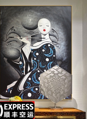 新中式风玄关巨幅人物背景墙画