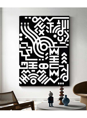 抽象立体油画厚机理黑白波洛克抽象画简约现代艺术画民宿样板间画