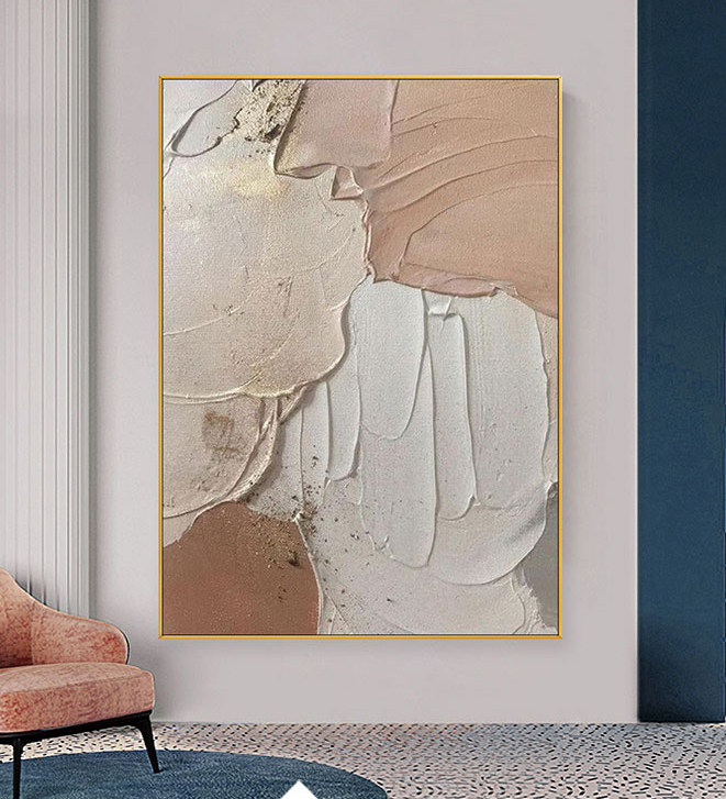 网红款粉色调立体油画直播背景墙壁画金属画框马卡龙色系装饰画