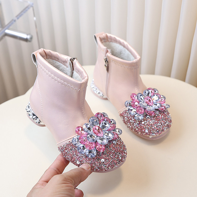 切尔西靴加绒公主靴2025秋冬新款女童靴子儿童高跟水晶鞋软底皮靴,童鞋/婴儿鞋/亲子鞋,皮靴,淘宝优惠券,粉丝福利购,淘宝优惠卷