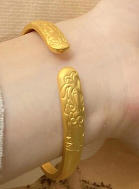 铜镀金耐磨损强保色款龙跃凤鸣錾刻女士开口手镯首饰