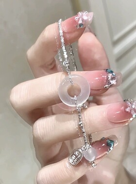 和田玉平安扣手链女轻奢ins小众设计精致福牌碎银几两手饰礼物