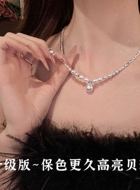 仿珍珠几何百搭高级感锁骨链轻奢小众项链女独特配饰品ins风穿搭