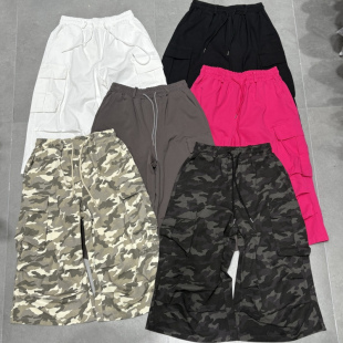 女夏季 裤 高腰抽绳束脚裤 百搭显瘦休闲裤 美式 七分裤 复古迷彩工装