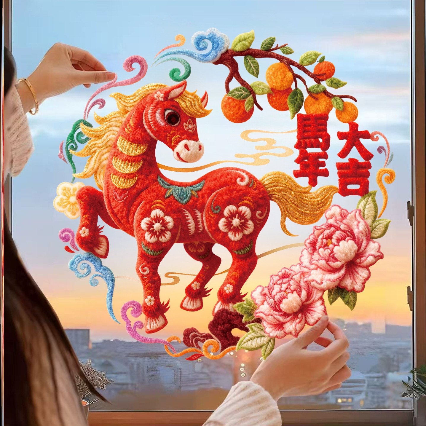 马年窗花2026新款新年静电贴过年生肖福字春节彩色玻璃窗贴纸装饰