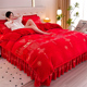 冬天保暖大红色牛奶绒被套单件150x200x230双面加绒珊瑚绒被罩单