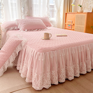 韩式 通用 夹棉床裙床罩单件高级感蕾丝花边公主风防尘遮丑床套四季