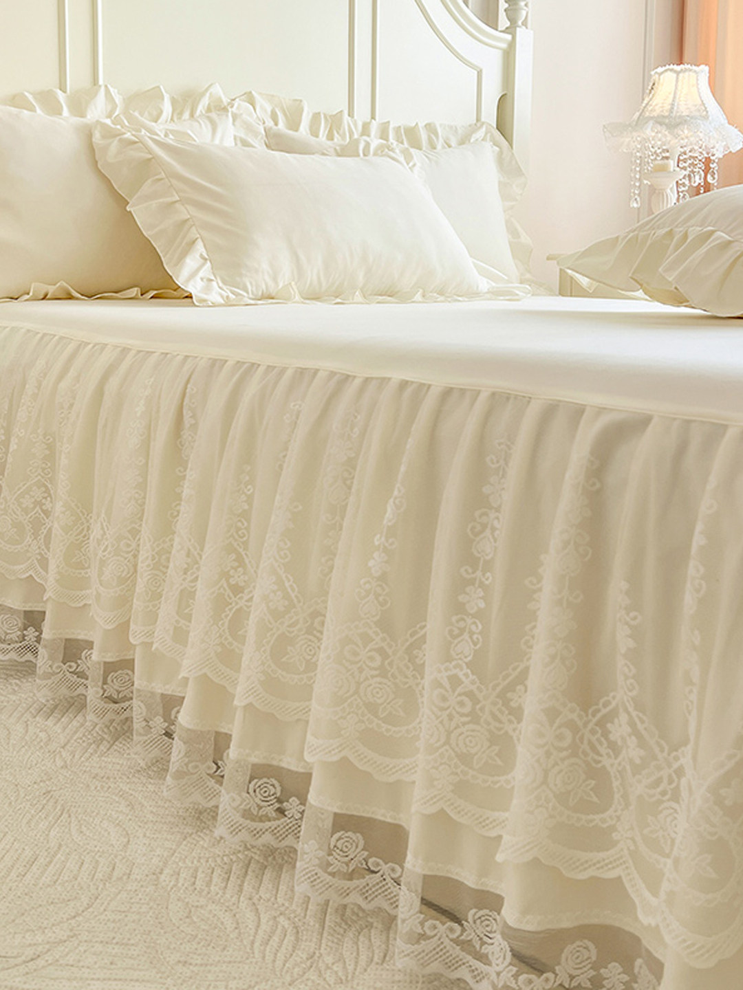 夏日公主式床裙式床罩单件高档蕾丝床围裙罩防尘丑护罩