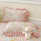 秋冬田园风碎花夹棉绗缝牛奶绒枕套一对装 加厚保暖荷叶花边内胆套