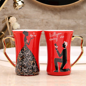 结婚情侣红色陶瓷漱口杯一对喜庆刷牙洗漱杯子套装 创意婚庆礼物