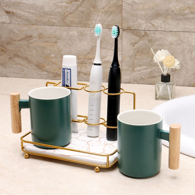 高档卫生间成列式收纳盒牙缸套装免打孔漱口杯刷牙杯牙刷置物架子