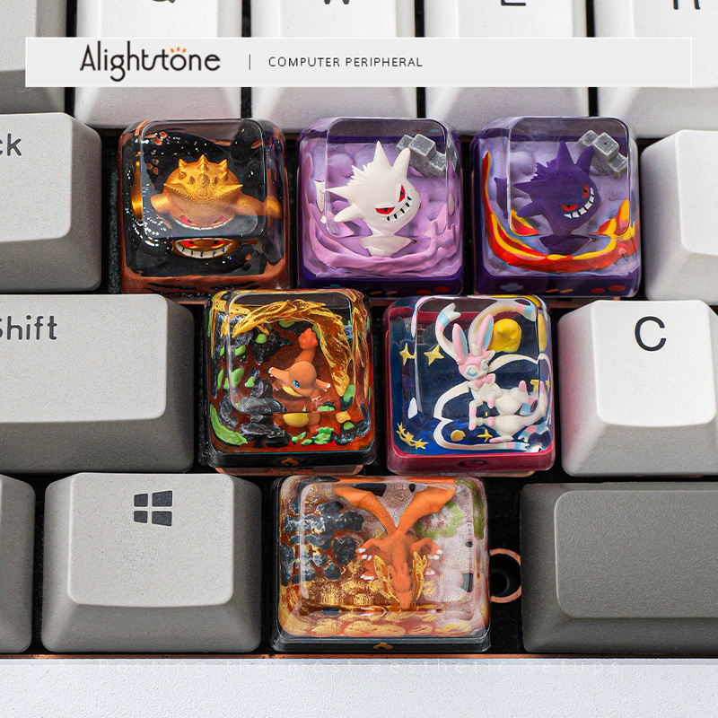 单个水晶滴胶宝可梦喷火龙键帽