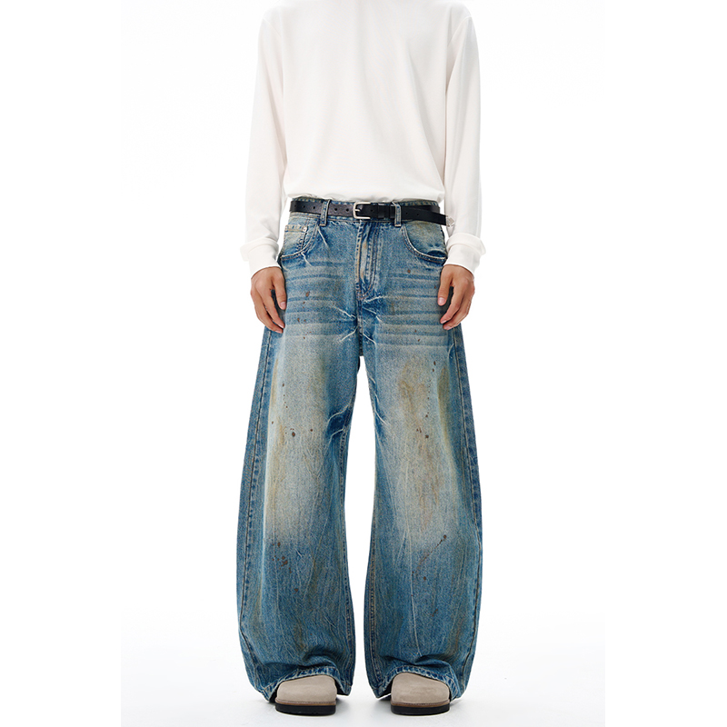 2025秋冬美式复古水洗dirtyfit做脏泼墨个性牛仔裤男宽松弯刀裤子，男装牛仔裤，奇怪漫猴工厂店