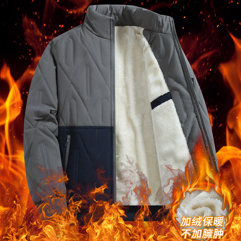 棉衣冬季爸爸加绒夹克男士秋冬季加厚棒球领棉衣休闲宽松大码，男装棉衣，奇怪漫猴工厂店