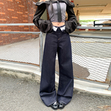 低腰蕾丝花边新款秋冬牛仔长裤美式复古宽松慵懒拖地百搭通勤，女装休闲裤，奇怪漫猴工厂店