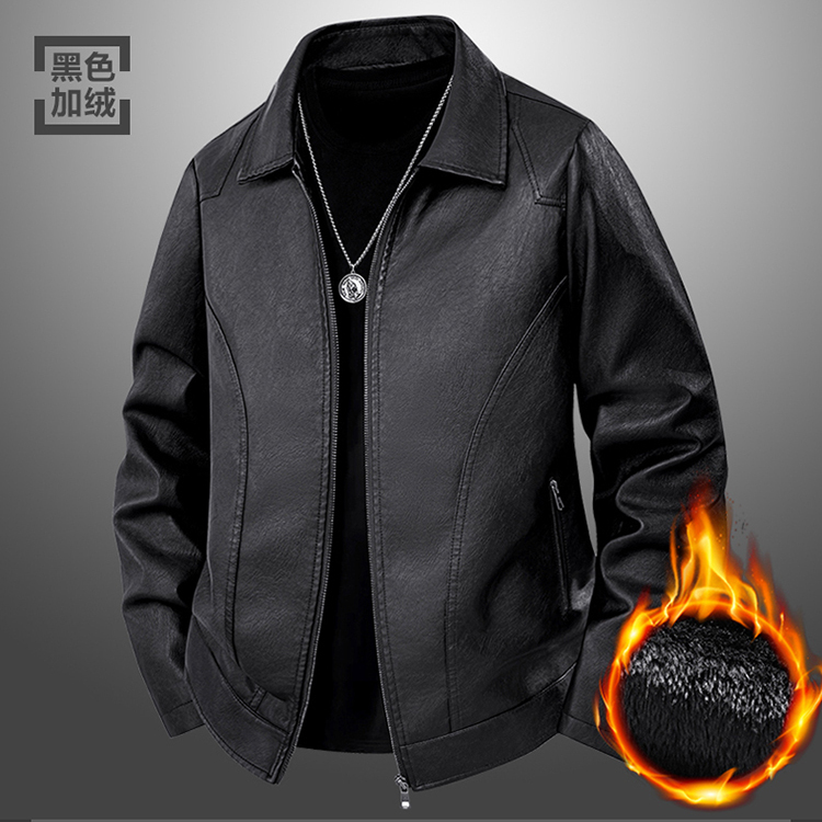 852男士皮衣韩版修身翻领外套加绒大码中青年秋冬潮流机车皮夹克，男装皮衣，奇怪漫猴工厂店