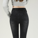 加绒秋冬黑灰新款高腰高弹力小脚牛仔裤女显瘦百搭黑灰铅笔靴子裤，女装休闲裤，奇怪漫猴工厂店