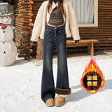 复古蓝加绒长裤