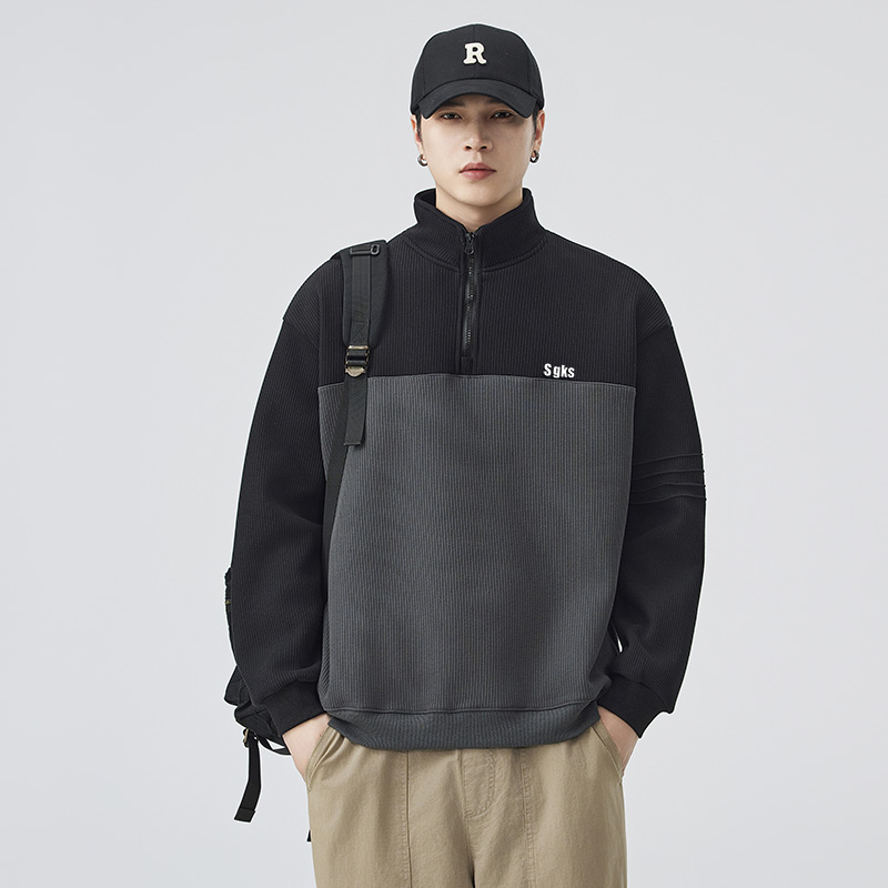 重磅抗皱坑条肌理立领半拉链卫衣，男装T恤，奇怪漫猴工厂店