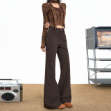 美式复古微喇牛仔长裤秋冬加绒保暖舒适百搭修身显瘦垂感拖地慵懒，女装休闲裤，奇怪漫猴工厂店